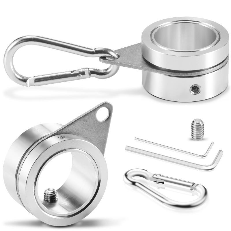 BONWIN Flag Pole Rings  1"" Spinning Flagpole Ring Clips  2 Pcs Aluminum Alloy & Steel 360 Rotating Anti Wrap Flag Mounting Rings with Snap Carabiners for 0.75-1.02 Inch Diamete Flagpole (F1  Silver) - Image 1